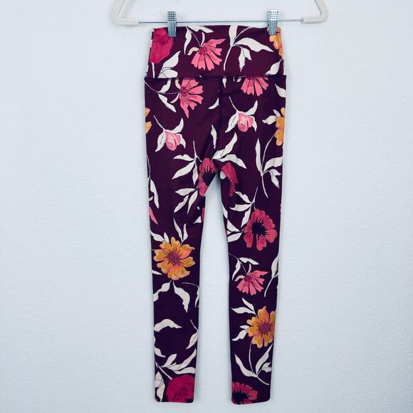 Sezane EPS Women Surya Floral Leggings Size XS 7/8 Active Stretch Dark Red - Picture 4 of 8